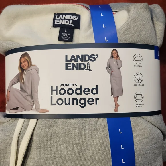Lands' End Gray Hooded Lounger - Picture 1 of 4